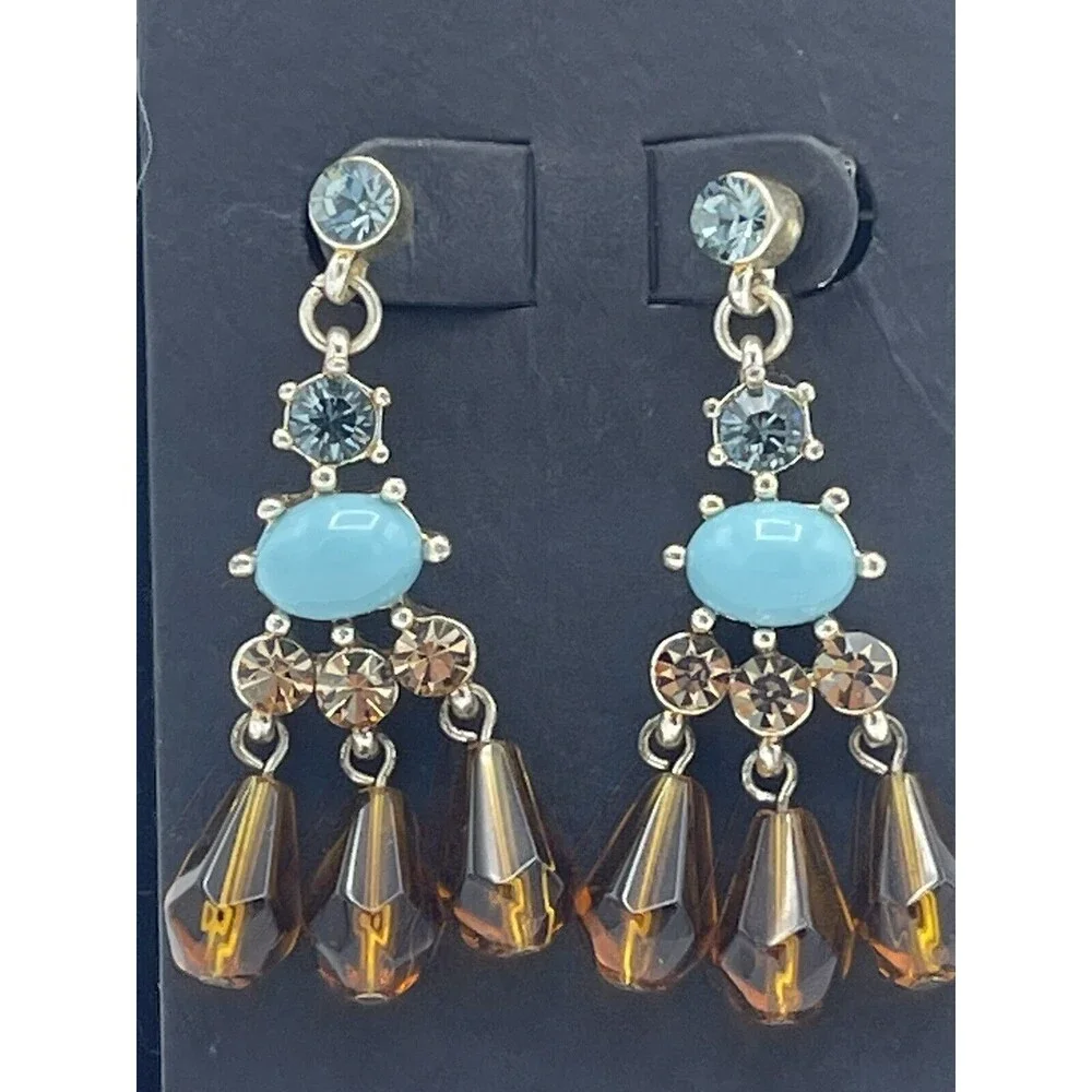 Banana Republic Small Turquoise & Brown Stone Chandelier Earrings New